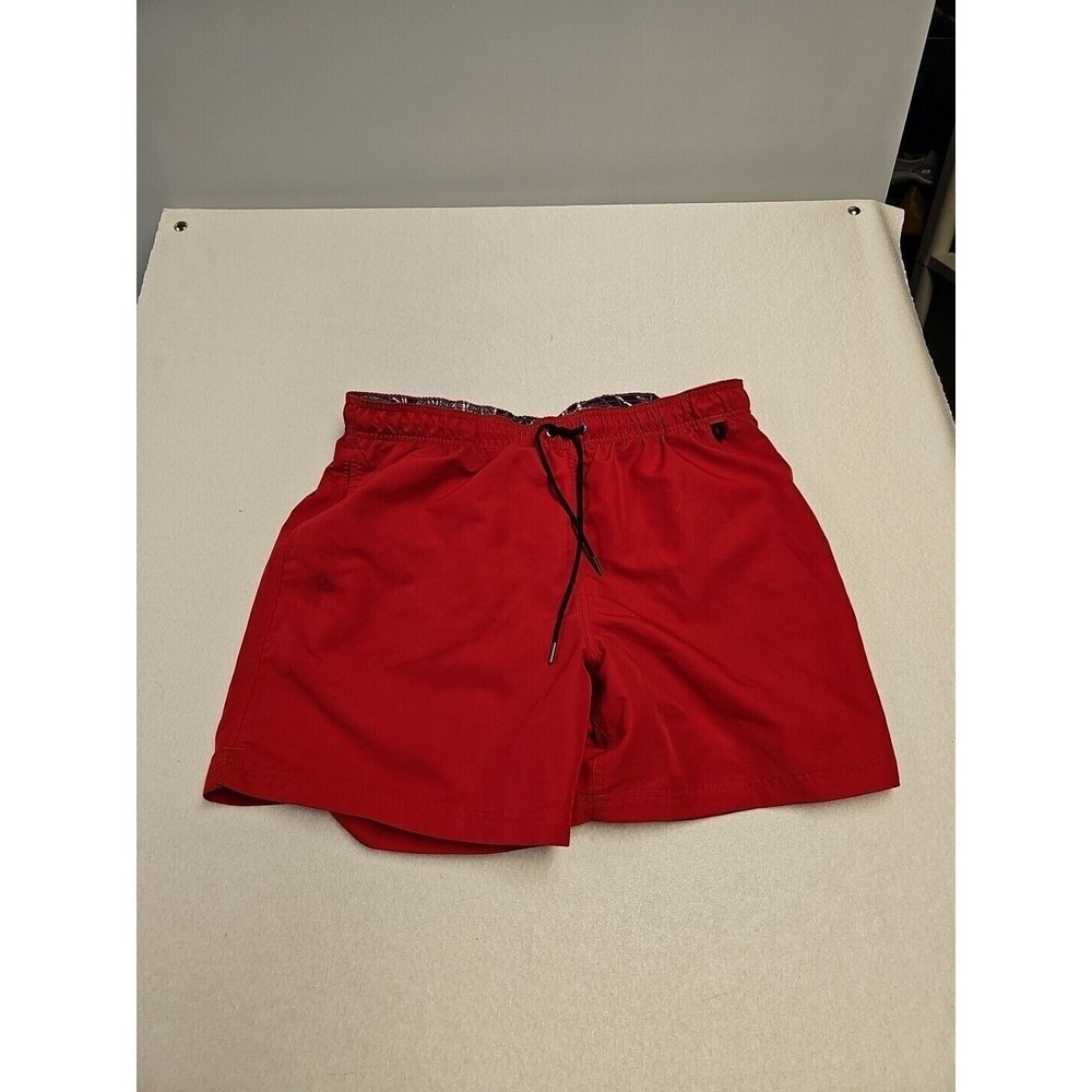 Lands End Mens Red Swim Trunks Mesh Liner Drawstring Shorts Size L 36-38